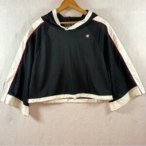 Champion Womens Oversized Mesh Cropped Hoodie Top Sz L Sporty Boxy Athletic Logo